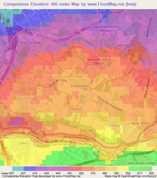 Compesieres,Switzerland Elevation Map