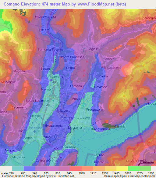 Comano,Switzerland Elevation Map