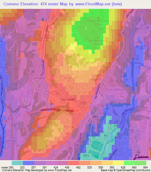 Comano,Switzerland Elevation Map