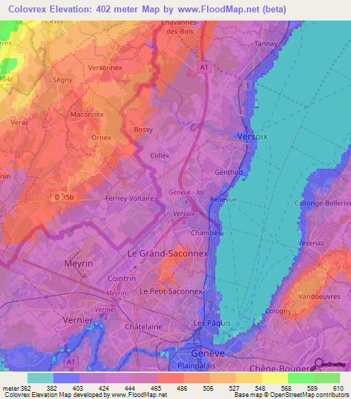 Colovrex,Switzerland Elevation Map