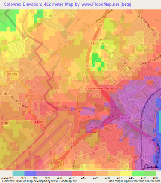 Colovrex,Switzerland Elevation Map