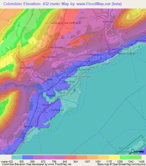Colombier,Switzerland Elevation Map