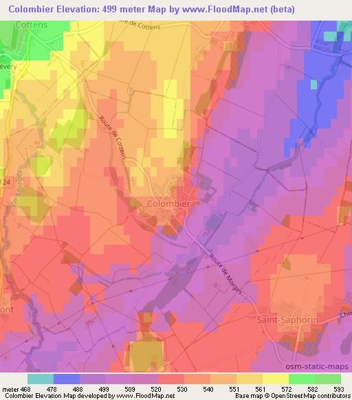 Colombier,Switzerland Elevation Map