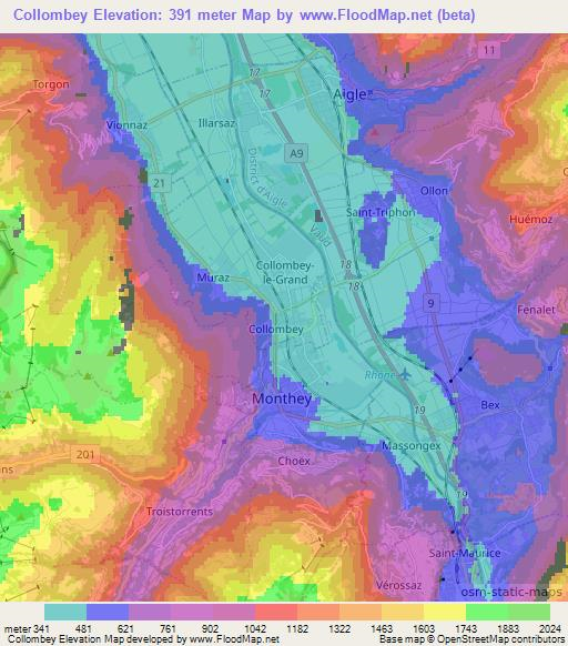 Collombey,Switzerland Elevation Map