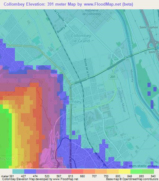 Collombey,Switzerland Elevation Map