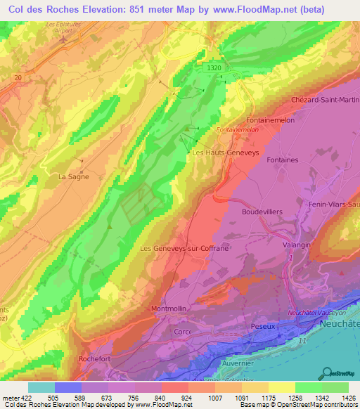 Col des Roches,Switzerland Elevation Map