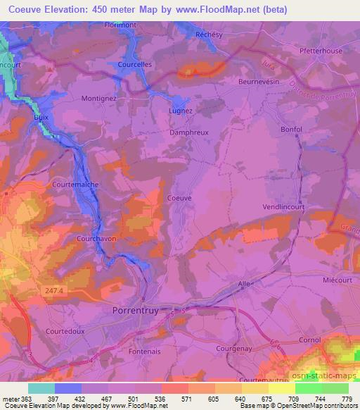 Coeuve,Switzerland Elevation Map