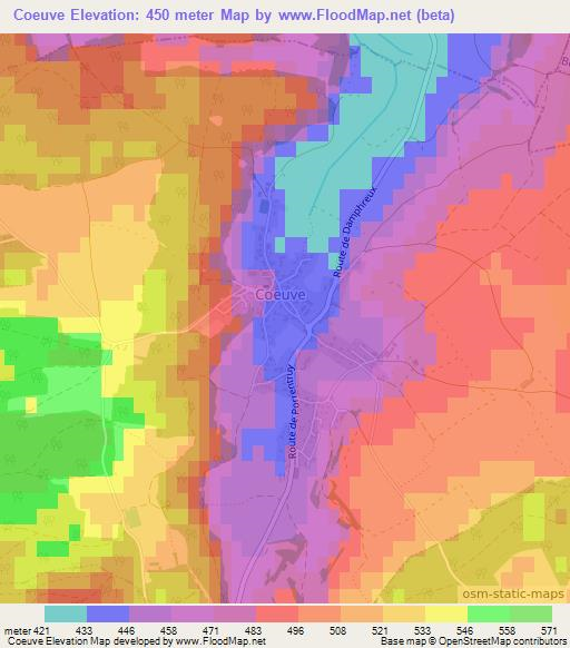 Coeuve,Switzerland Elevation Map