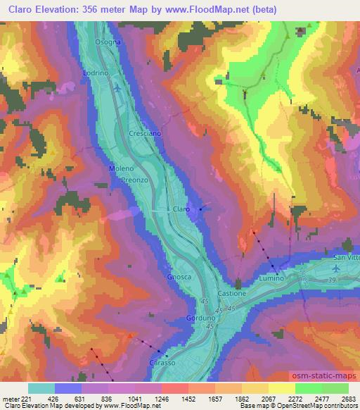 Claro,Switzerland Elevation Map