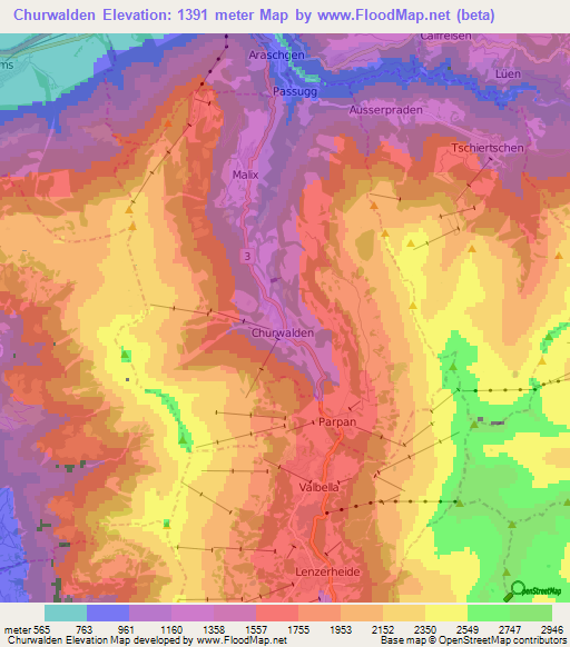 Churwalden,Switzerland Elevation Map