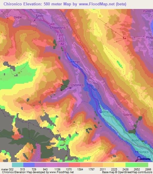 Chironico,Switzerland Elevation Map