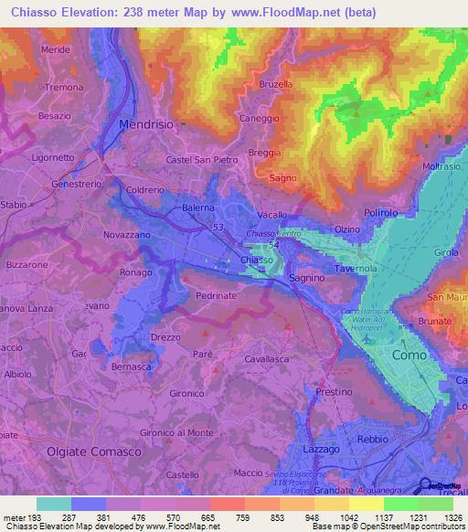 Chiasso,Switzerland Elevation Map