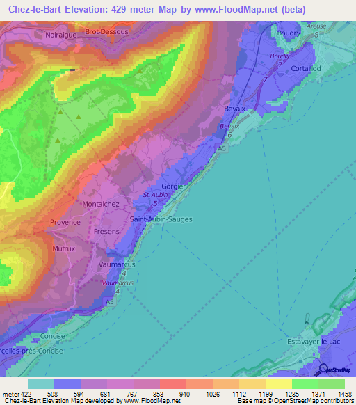 Chez-le-Bart,Switzerland Elevation Map