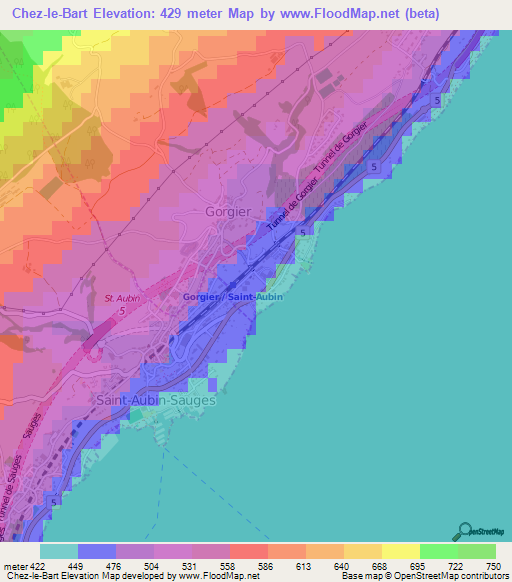 Chez-le-Bart,Switzerland Elevation Map