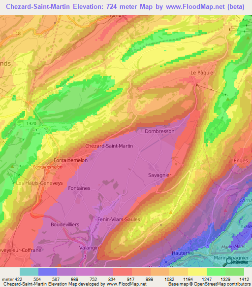 Chezard-Saint-Martin,Switzerland Elevation Map
