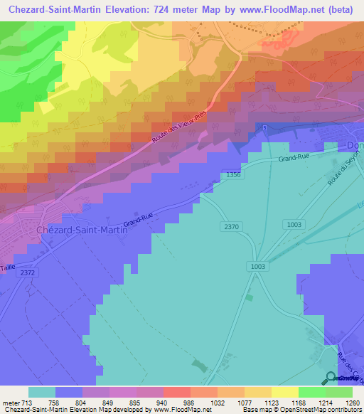 Chezard-Saint-Martin,Switzerland Elevation Map