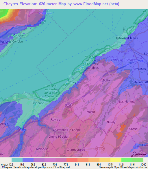 Cheyres,Switzerland Elevation Map