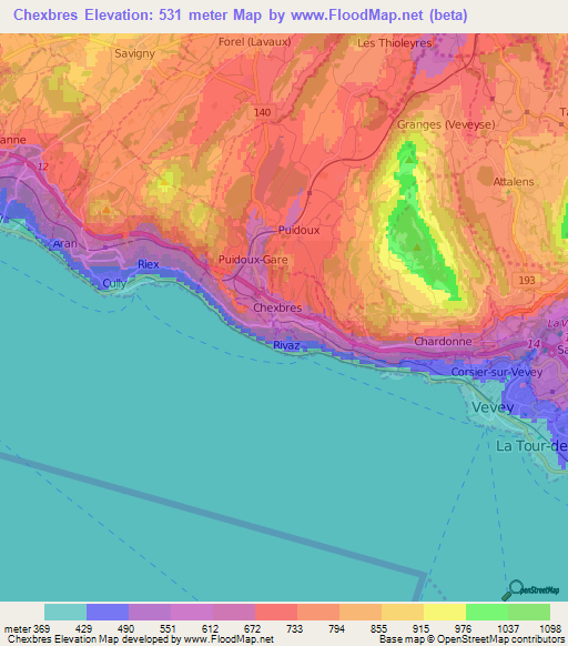 Chexbres,Switzerland Elevation Map