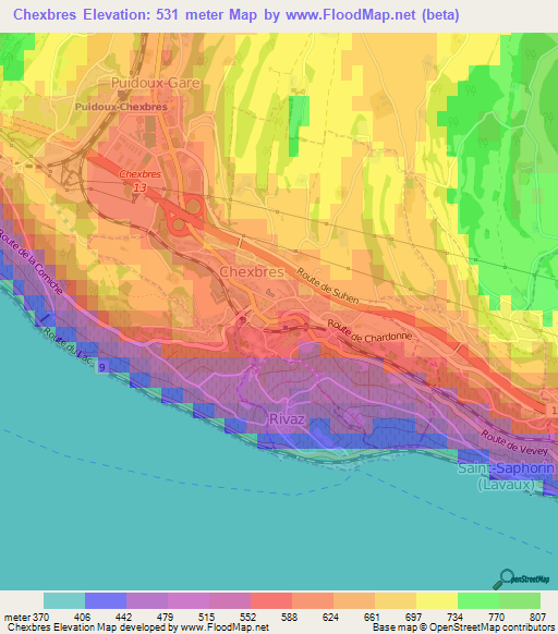 Chexbres,Switzerland Elevation Map