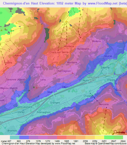 Chermignon-d'en Haut,Switzerland Elevation Map
