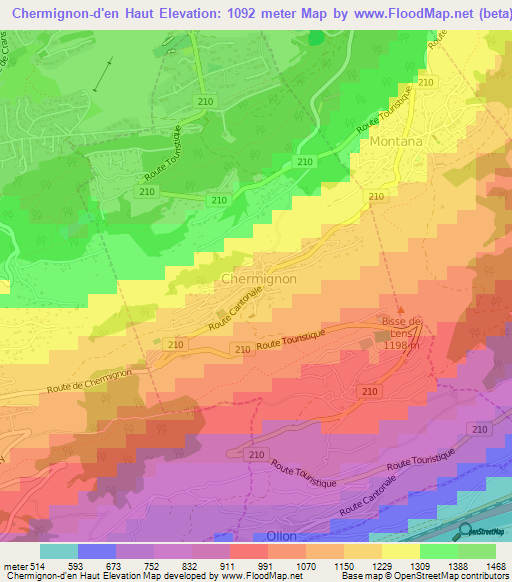 Chermignon-d'en Haut,Switzerland Elevation Map