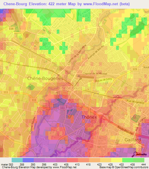 Chene-Bourg,Switzerland Elevation Map