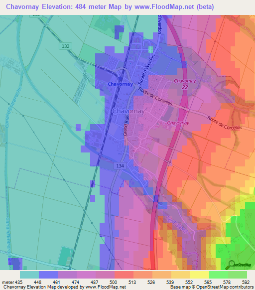 Chavornay,Switzerland Elevation Map