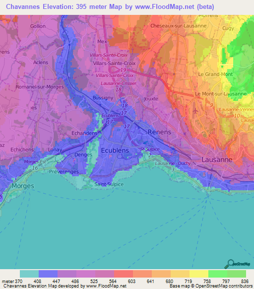 Chavannes,Switzerland Elevation Map