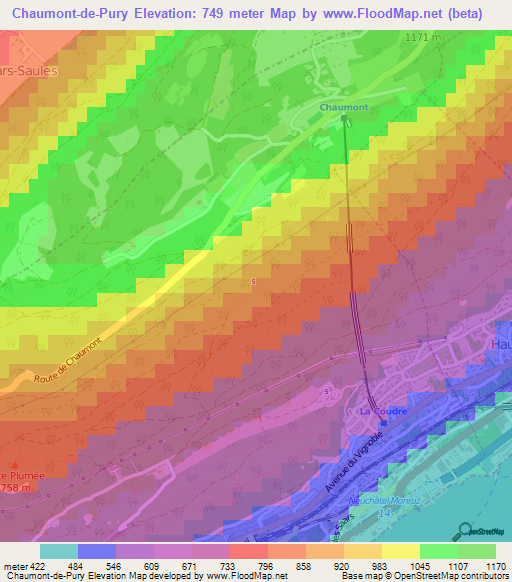 Chaumont-de-Pury,Switzerland Elevation Map