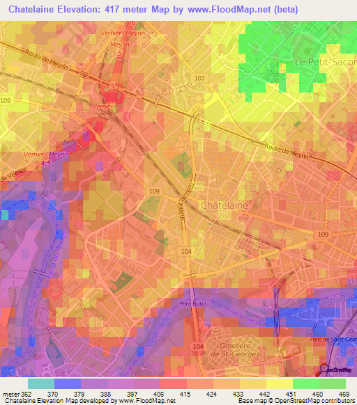 Chatelaine,Switzerland Elevation Map