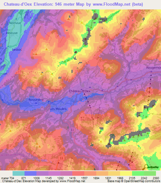 Chateau-d'Oex,Switzerland Elevation Map