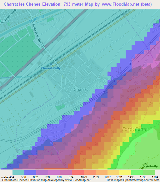 Charrat-les-Chenes,Switzerland Elevation Map