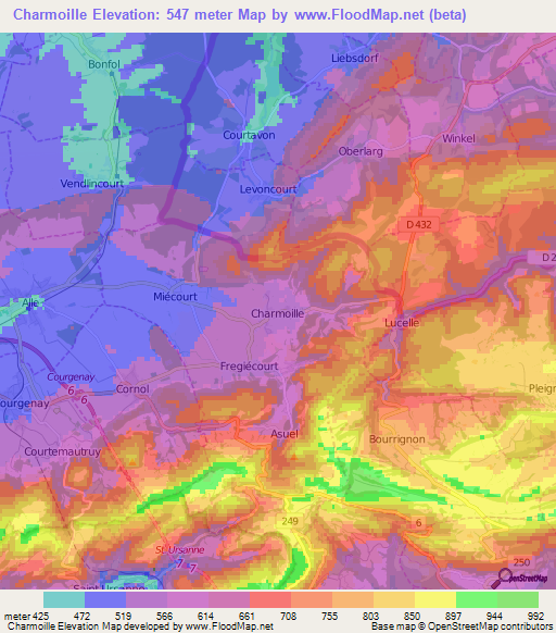 Charmoille,Switzerland Elevation Map