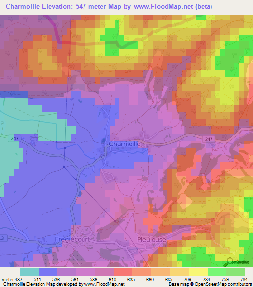 Charmoille,Switzerland Elevation Map