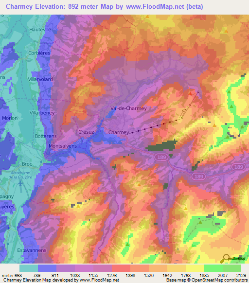 Charmey,Switzerland Elevation Map