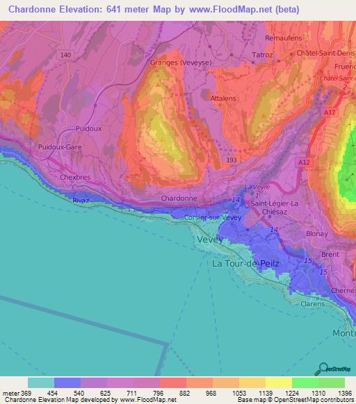 Chardonne,Switzerland Elevation Map