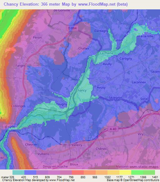 Chancy,Switzerland Elevation Map