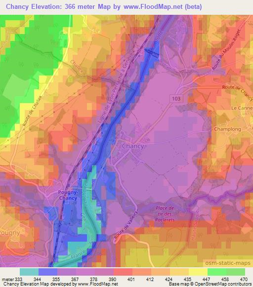 Chancy,Switzerland Elevation Map