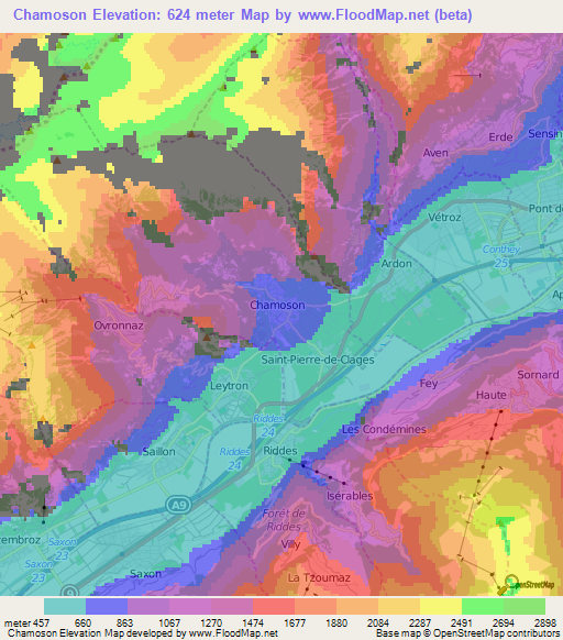 Chamoson,Switzerland Elevation Map