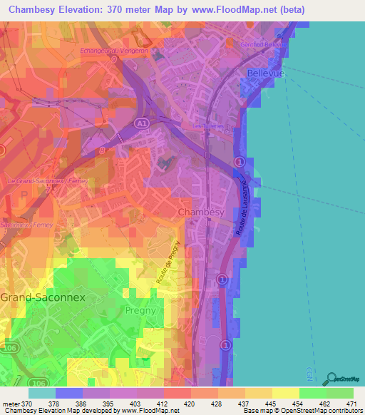 Chambesy,Switzerland Elevation Map