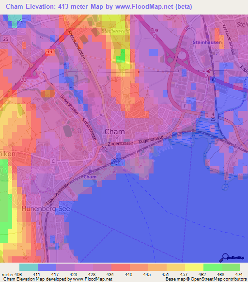 Cham,Switzerland Elevation Map