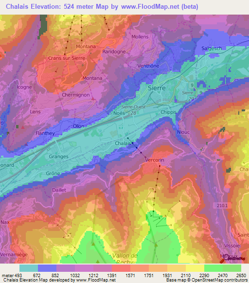 Chalais,Switzerland Elevation Map