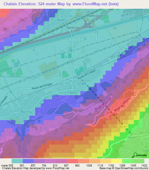 Chalais,Switzerland Elevation Map