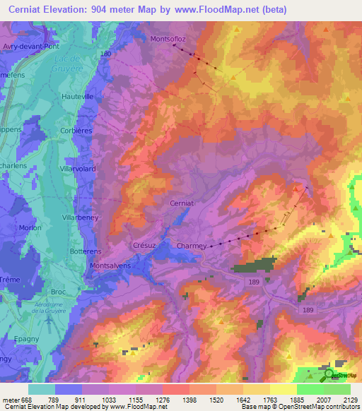 Cerniat,Switzerland Elevation Map