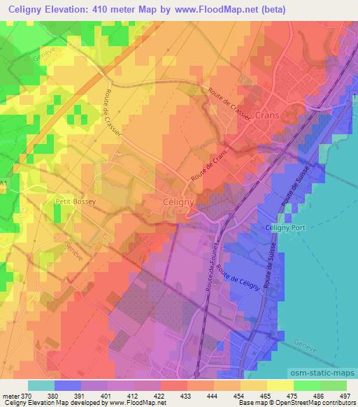 Celigny,Switzerland Elevation Map