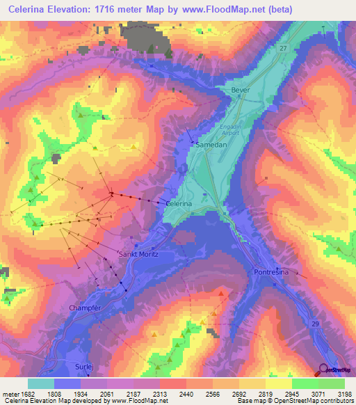 Celerina,Switzerland Elevation Map