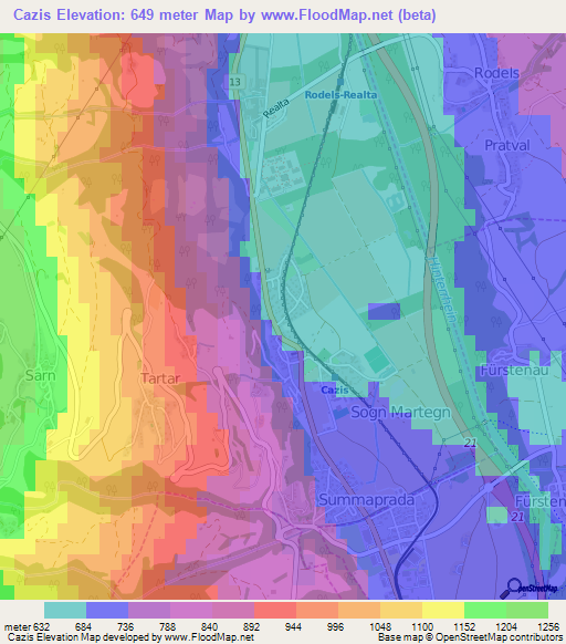 Cazis,Switzerland Elevation Map