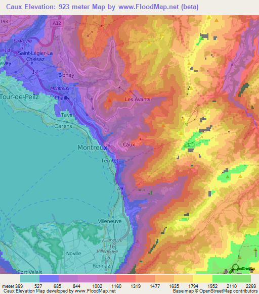 Caux,Switzerland Elevation Map