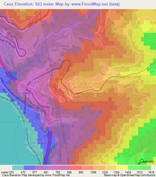 Caux,Switzerland Elevation Map