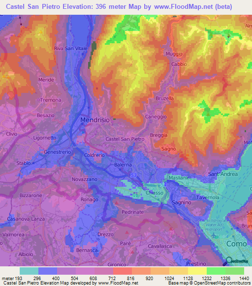 Castel San Pietro,Switzerland Elevation Map